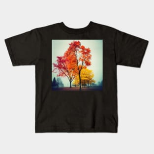 Autumn trees melancholy in a park Kids T-Shirt